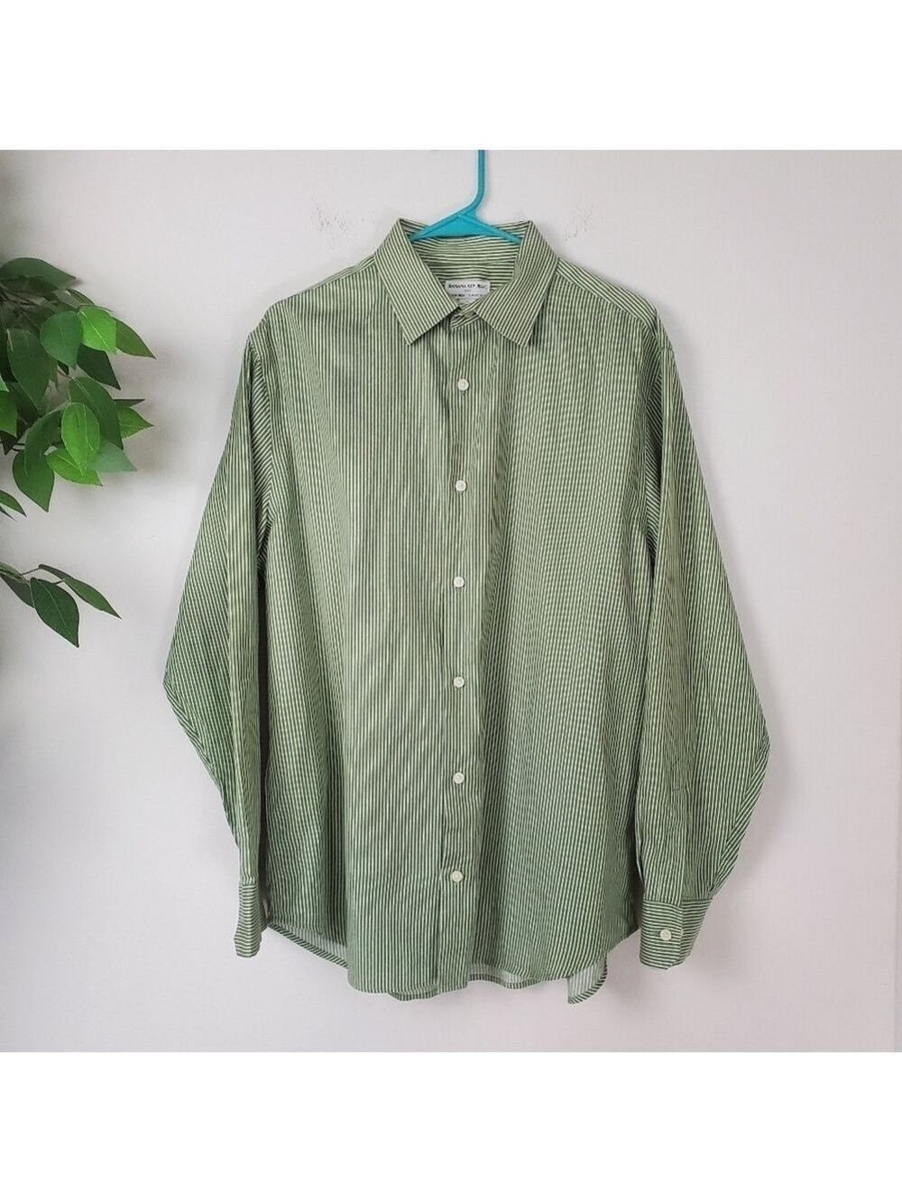 Banana Republic Non Iron Green Striped Button Down Shirt L